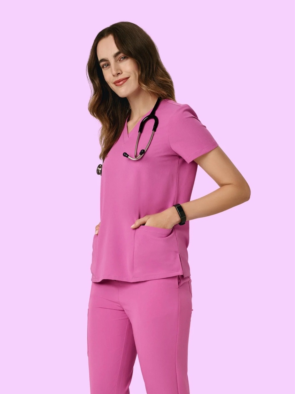 Mandala Scrubs Set in Dahlia - 3 Pocket Top (M) & 9 Pocket Joggers (M)